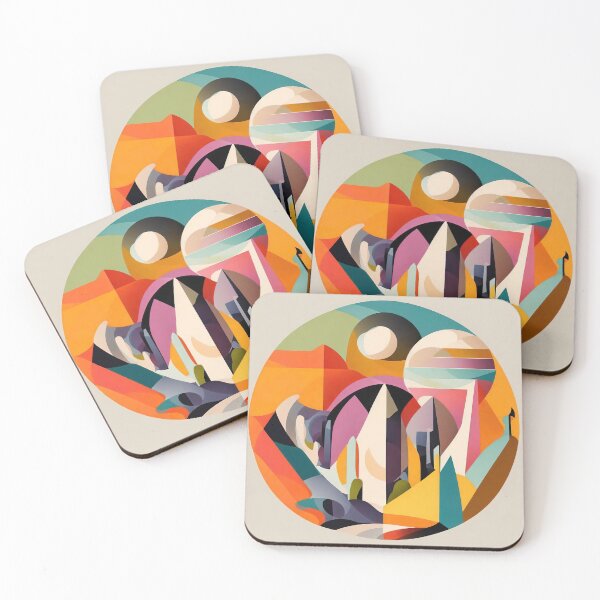 Item preview, Geometric mountains in the light of planets | geometric mountains designed and sold by Phoenix-Textile.
