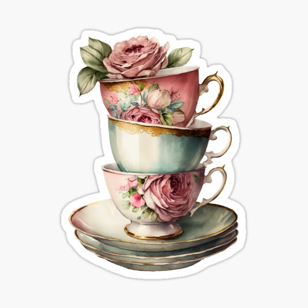 Aperçu de l'œuvre Pile de tasses à thé aquarelle créée et vendue par HugosHuesViews.