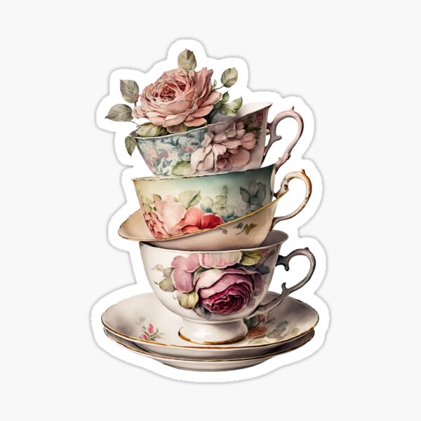 Aperçu de l'œuvre Pile de tasses à thé aquarelle créée et vendue par HugosHuesViews.