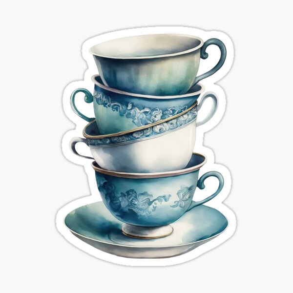 Aperçu de l'œuvre Pile de tasses à thé aquarelle créée et vendue par HugosHuesViews.