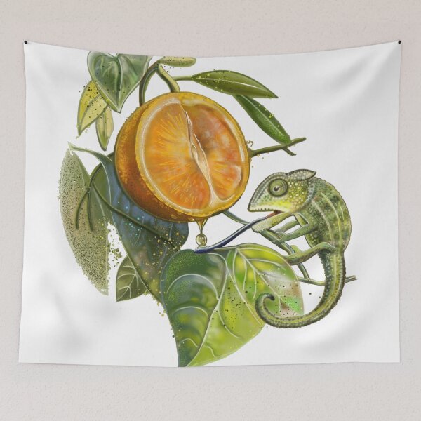 Item preview, a lizard catches a drop of orange designed and sold by bonjourmadame4.
