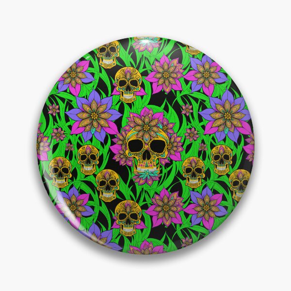 Item preview, Colorful DMT Trippy Yellow Skulls and Flowers Pattern designed and sold by Aaron2610.
