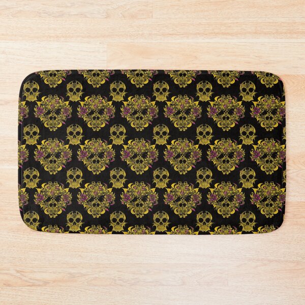 Item preview, DMT Trippy Pink Yellow Skulls and Flowers Pattern on Black Background designed and sold by Aaron2610.