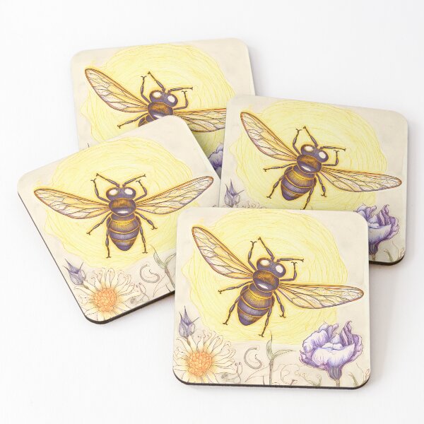 Item preview, Vintage bee with daisy, flowers and sun designed and sold by ZombiOctopi.