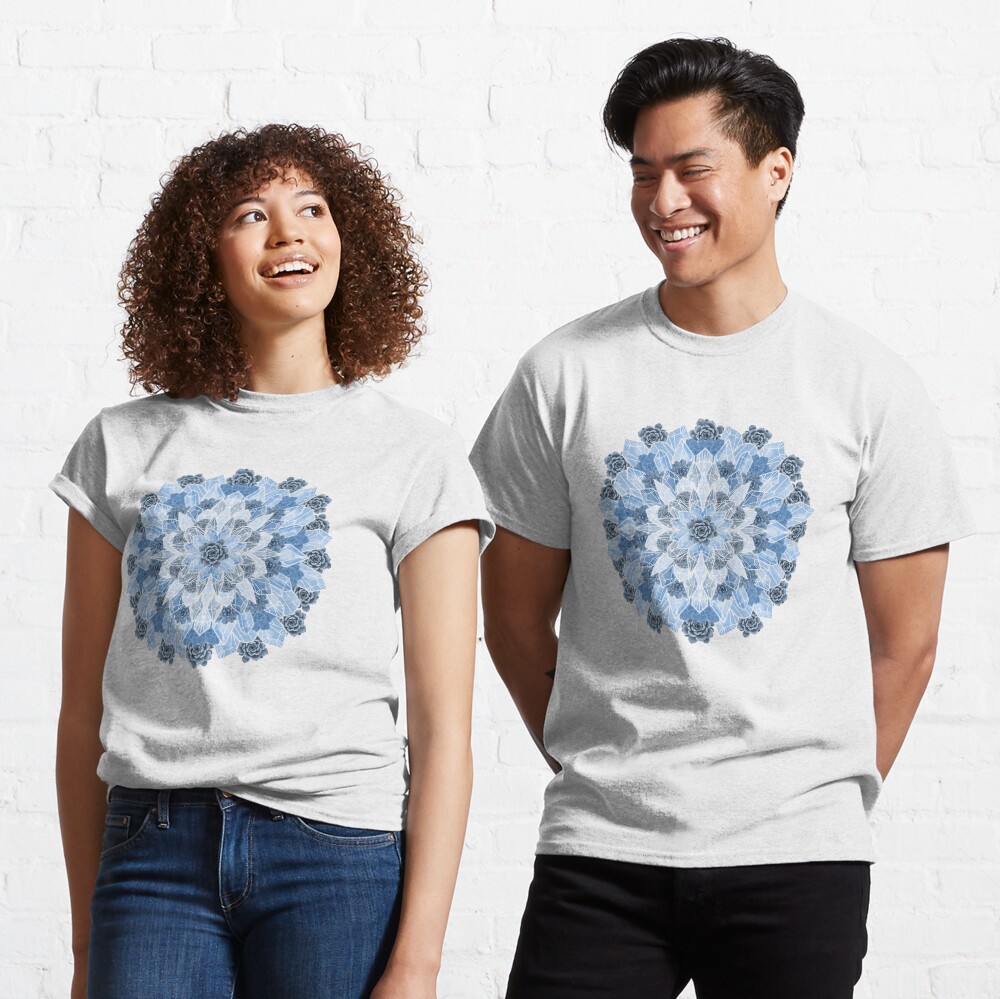 Crystals Succulents Mandala BLUE Classic T-Shirt