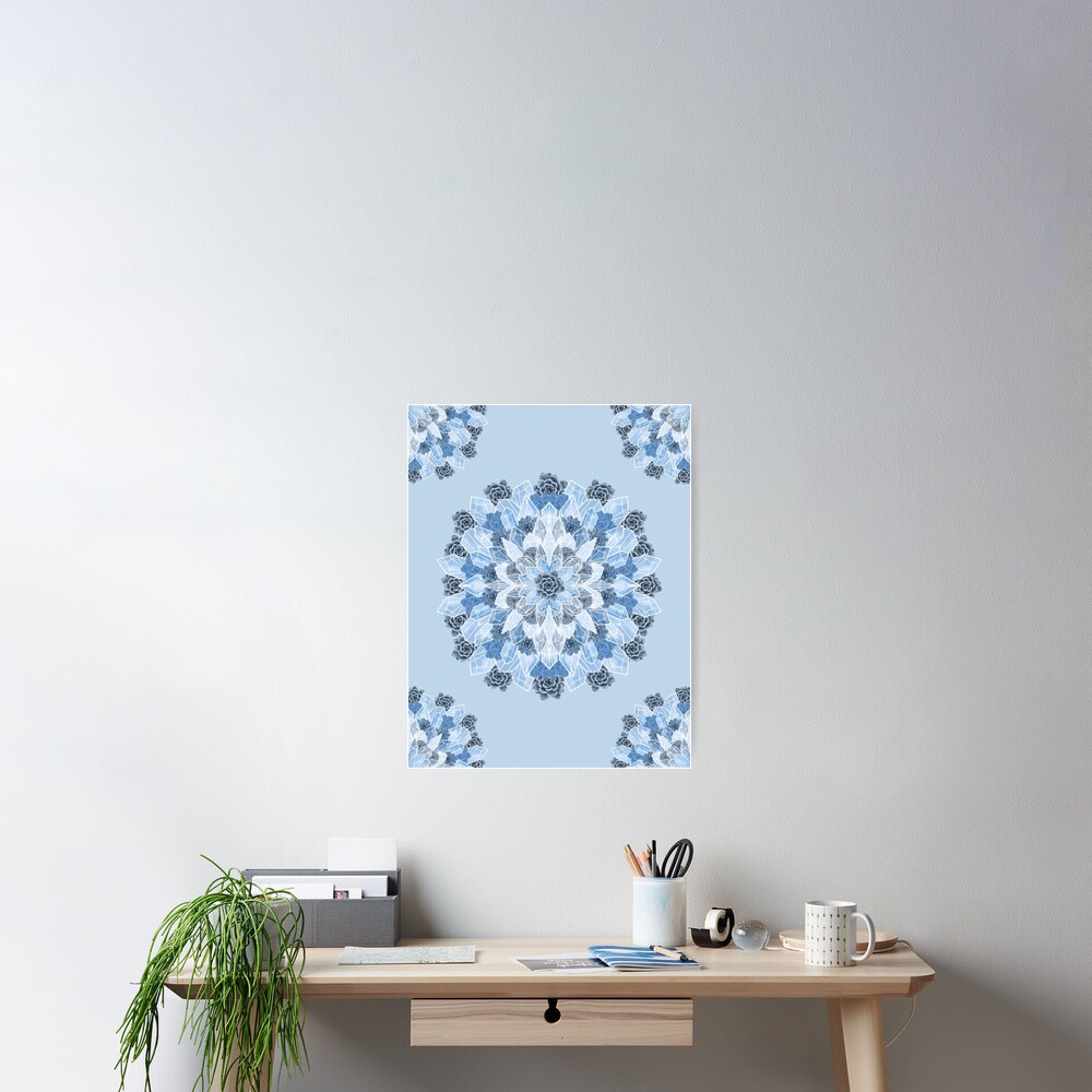 Crystals Succulents Mandala BLUE Poster