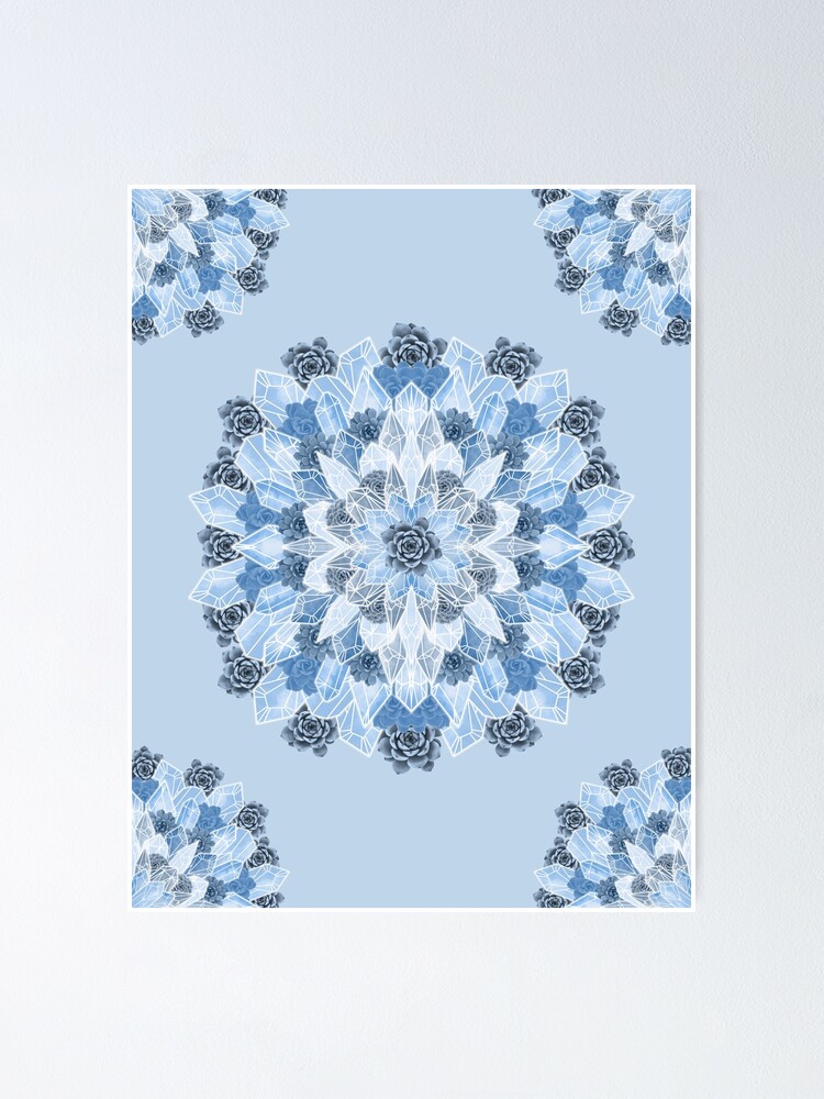Alternate view of Crystals Succulents Mandala BLUE Poster