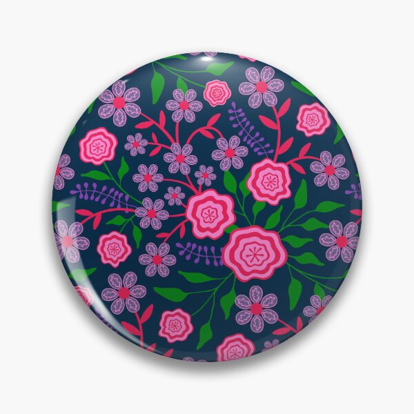 Item preview, MARY Abstract Floral Botanical in Bright 1970s Retro Fuchsia Pink Green Lavender Purple on Dark Blue - UnBlink Studio by Jackie Tahara designed and sold by Jackie Tahara of UnBlink Studio.