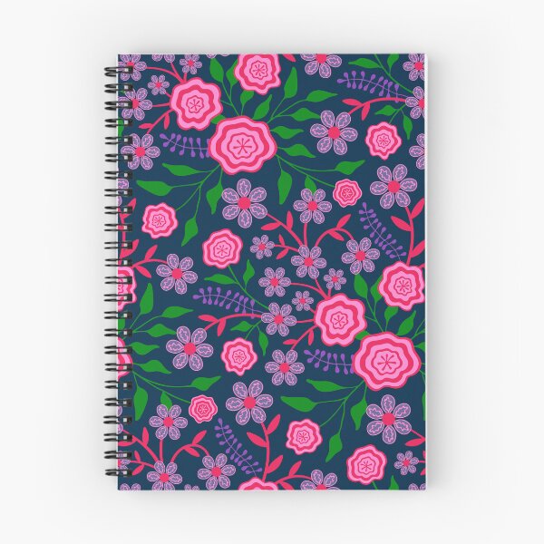 Item preview, MARY Abstract Floral Botanical in Bright 1970s Retro Fuchsia Pink Green Lavender Purple on Dark Blue - UnBlink Studio by Jackie Tahara designed and sold by Jackie Tahara of UnBlink Studio.