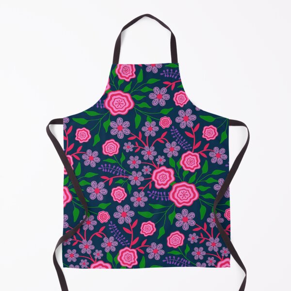 Item preview, MARY Abstract Floral Botanical in Bright 1970s Retro Fuchsia Pink Green Lavender Purple on Dark Blue - UnBlink Studio by Jackie Tahara designed and sold by Jackie Tahara of UnBlink Studio.