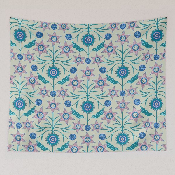 Item preview, AUDREY Floral Botanical Cottage Damask Pattern in Blush Orange Teal Blue - UnBlink Studio by Jackie Tahara designed and sold by Jackie Tahara of UnBlink Studio.