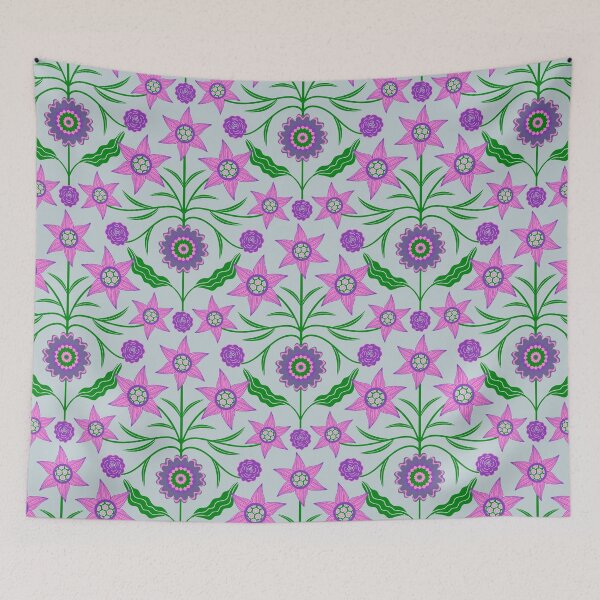 Item preview, AUDREY Floral Botanical Cottage Damask Pattern in Pink Purple Green Blue - UnBlink Studio by Jackie Tahara designed and sold by Jackie Tahara of UnBlink Studio.