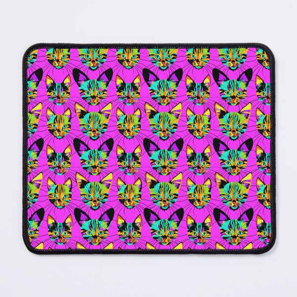 Item preview, Vibrant Trippy Cat Blue and Yellow Pattern on Pink Background designed and sold by Aaron2610.