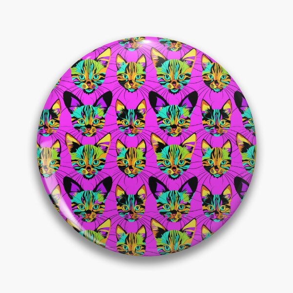 Item preview, Vibrant Trippy Cat Blue and Yellow Pattern on Pink Background designed and sold by Aaron2610.