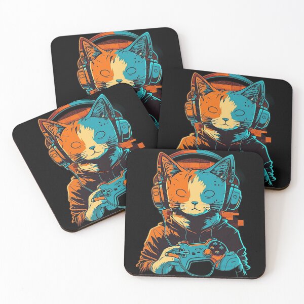 Item preview, Cool cat wearing a pair of gaming headphones and holding a game controller designed and sold by iDezine GD.