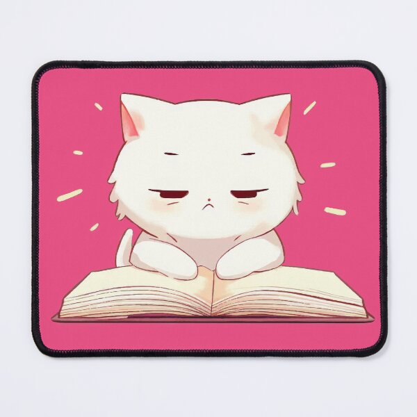 Item preview, a bored white cat studying- anime designed and sold by unepommedeterre.