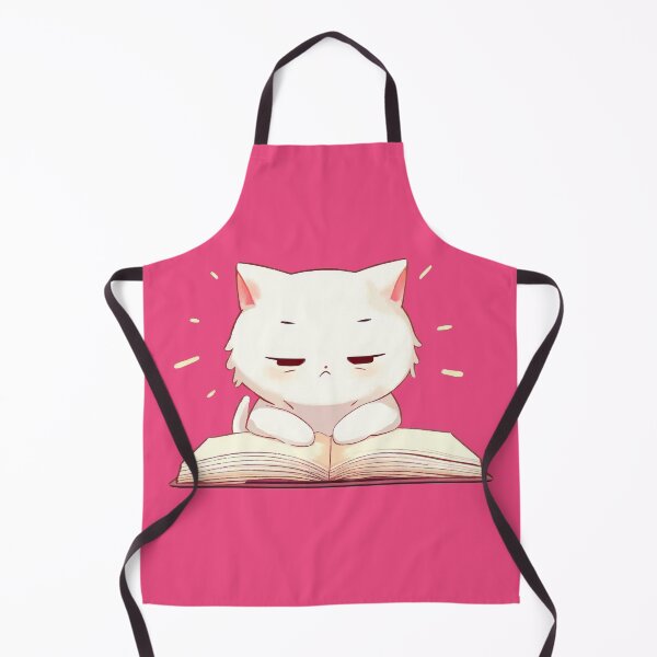 Item preview, a bored white cat studying- anime designed and sold by unepommedeterre.