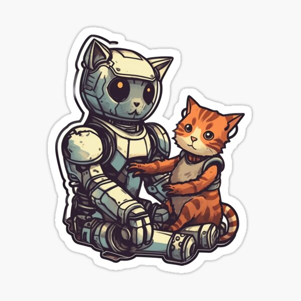 Item preview, Cat and Robot Sticker designed and sold by BennyzArtz.