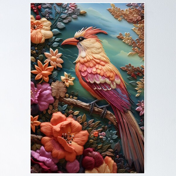 Item preview, Embroidery art flower and bird pattern poster 19 designed and sold by UnaWu533.