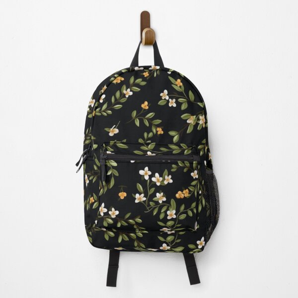 Item preview, White flowers and leaves art pattern in a black background designed and sold by imagenia.