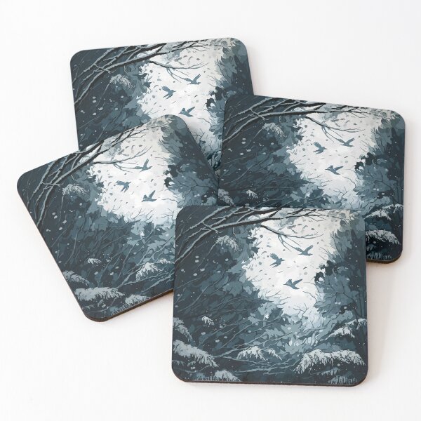 Item preview, Winter landscape illustration with snow-covered tree branches in the foreground trees designed and sold by LUEE-Design.