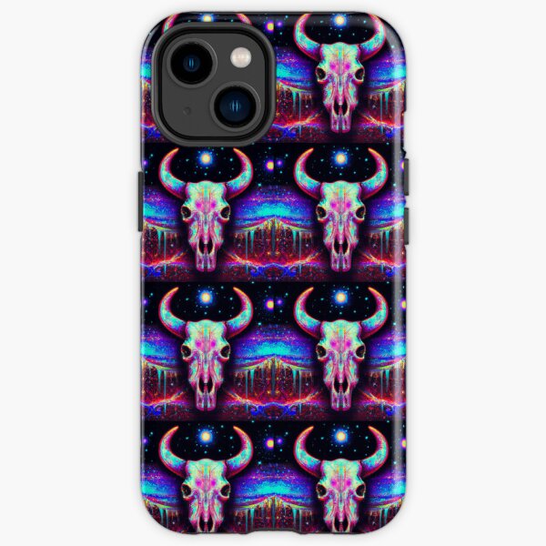 Cyberpunk Bull Skull Western Core Synthwave Aesthetic iPhone Tough Case