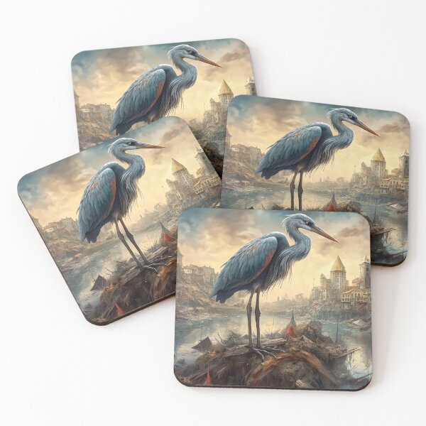 Item preview, Stylised dystopian Heron illustration designed and sold by Paul Fleet.