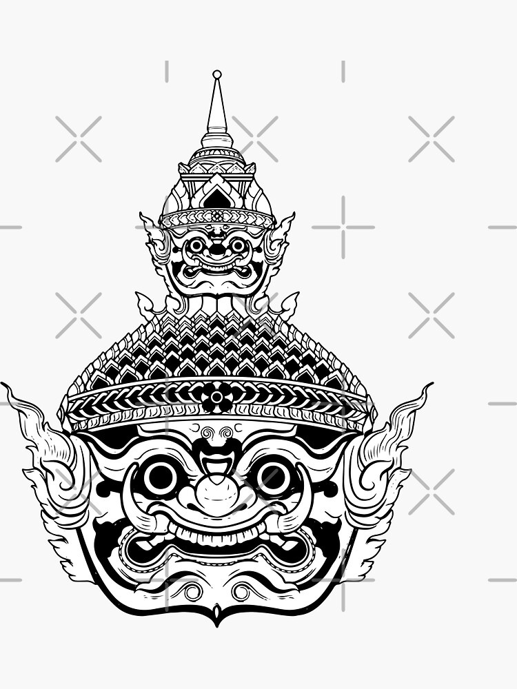 Thumbnail 3 of 3, Sticker, Khon Thai Ramayana Giant mask designed and sold by krusuparamoon.