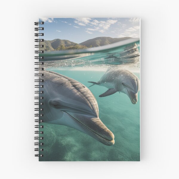 Item preview, Two Dolphins Swimming in front of Tropical Island designed and sold by NoWayy.