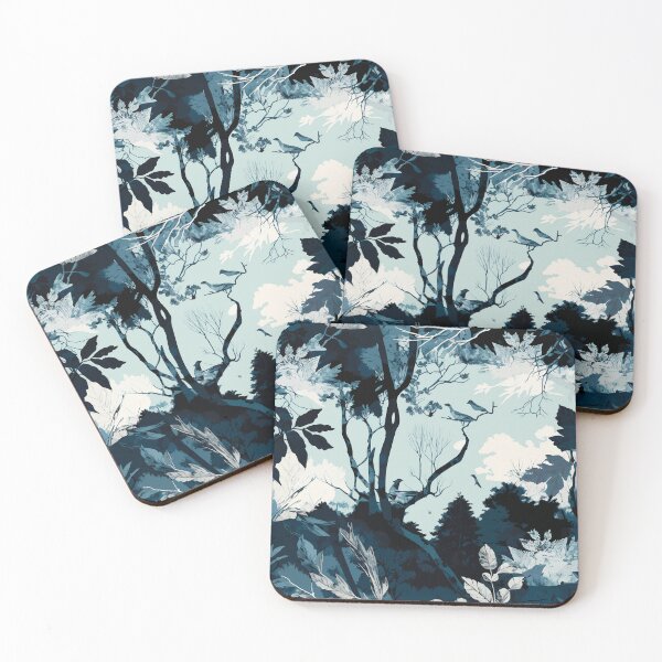 Item preview, Nature Forest Trees leave illustration Blue White Navy  designed and sold by LUEE-Design.