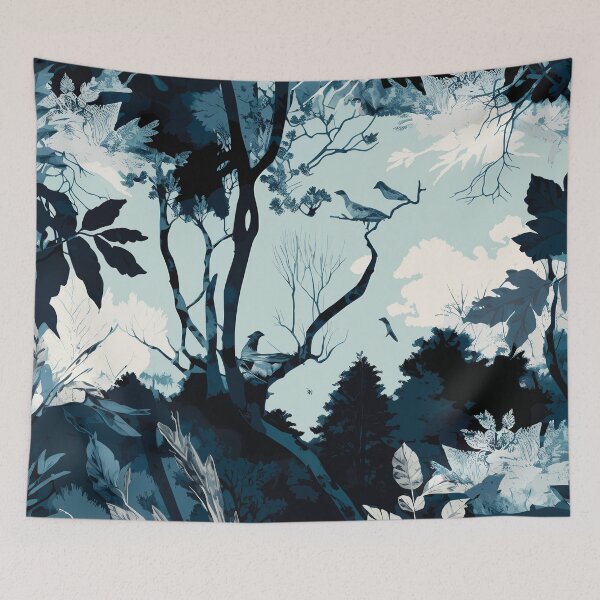 Item preview, Nature Forest Trees leave illustration Blue White Navy  designed and sold by LUEE-Design.