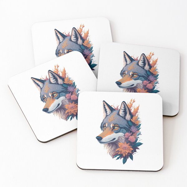 Item preview, colorful wolf with flowers designed and sold by PopPizzazz.