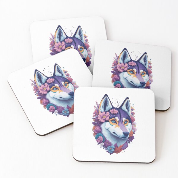 Item preview, colorful wolf with flowers designed and sold by PopPizzazz.