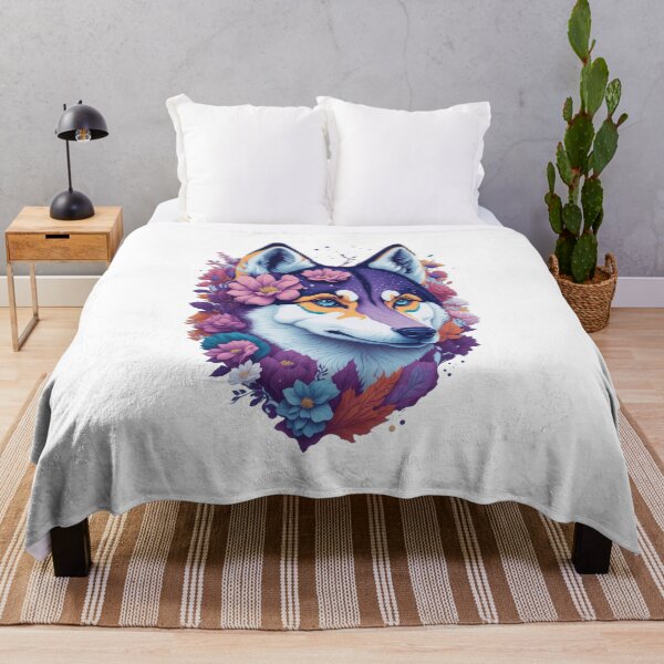 Item preview, colorful wolf with flowers designed and sold by PopPizzazz.
