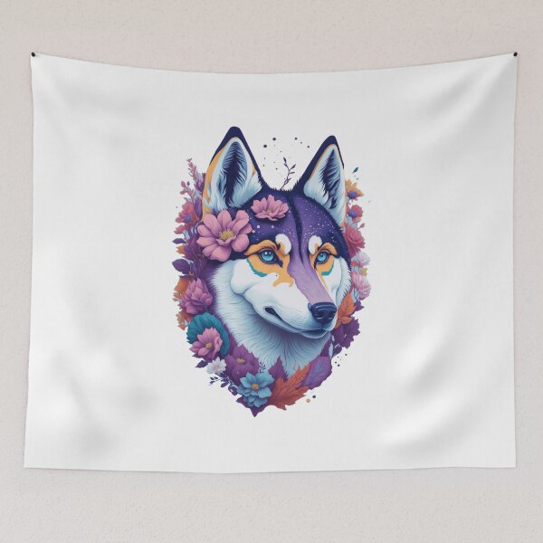 Item preview, colorful wolf with flowers designed and sold by PopPizzazz.