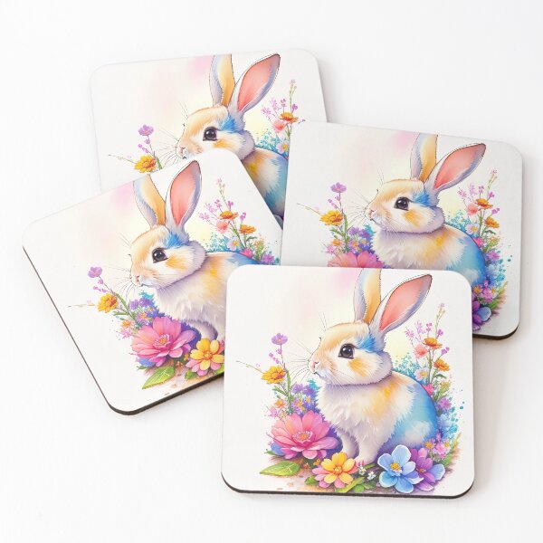 Item preview, Watercolor bunny in a field of flowers designed and sold by RK - Shop.