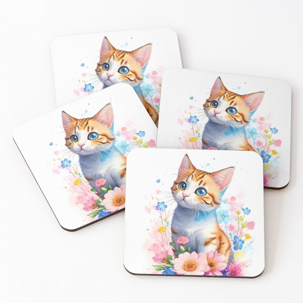 Item preview, Adorable cat with flowers watercolor designed and sold by RK - Shop.