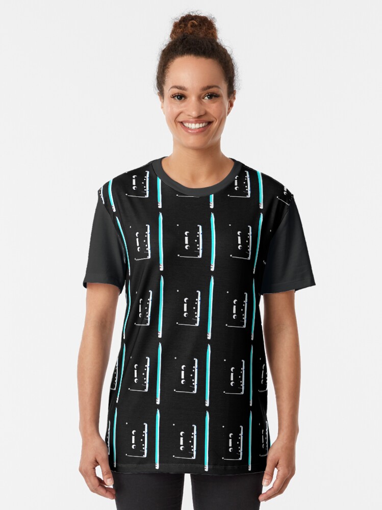Alternate view of tape and pencil 80s vaporwave Graphic T-Shirt