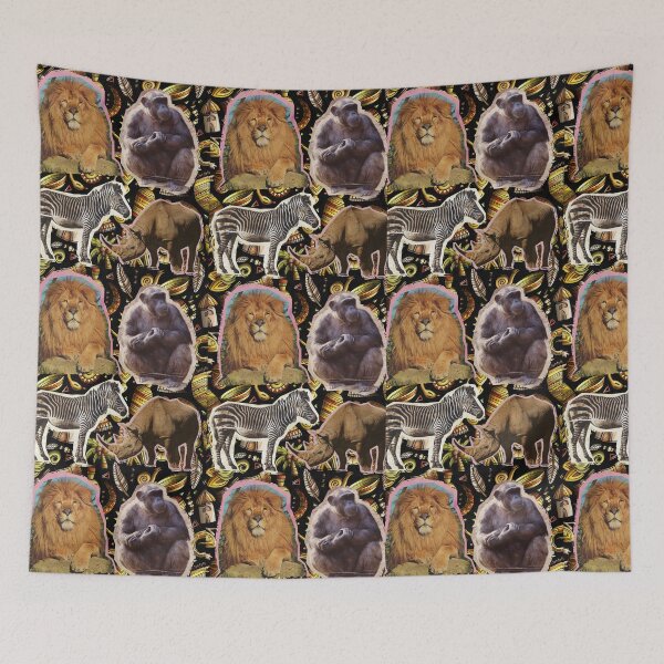 Item preview, Wild Animals Lion Zebra Gorilla Rhino African Cartoon Pattern designed and sold by FreeMind-Design.