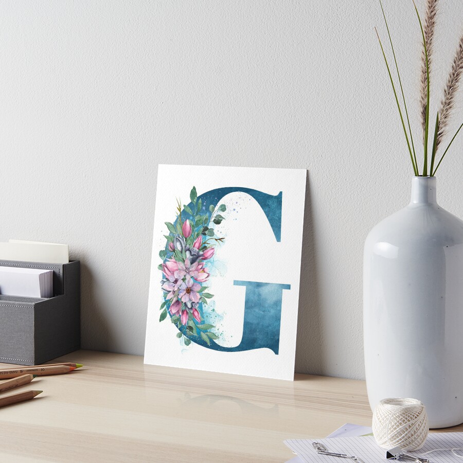 Letter G Initial Or Monogram With Watercolor Flowers Art Board Print for  Sale by KreativniUm