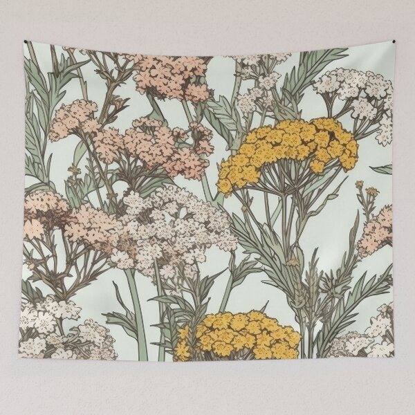 Item preview, Yarrow Flower Pattern - Wildflower Illustration designed and sold by FloralDecorShop.