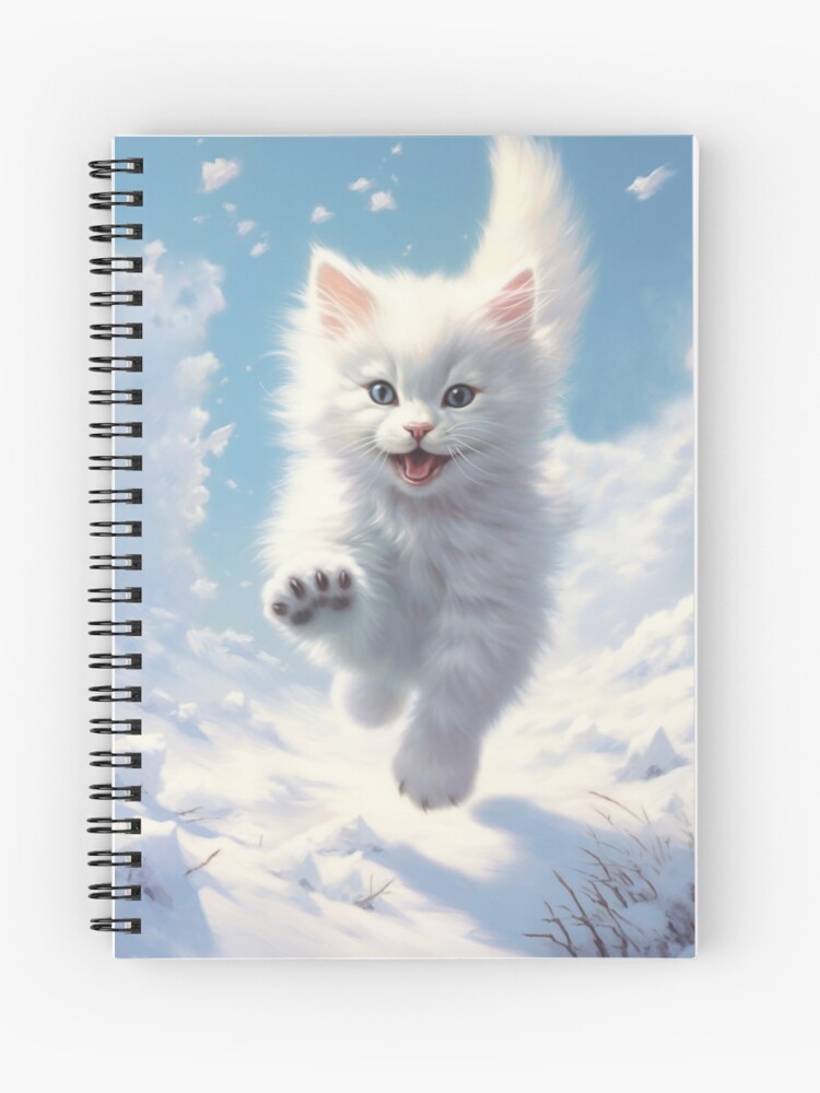 Cute Cat Kitten Fall Winter Snow Sky Blue Spiral Notebook - Ruled Line