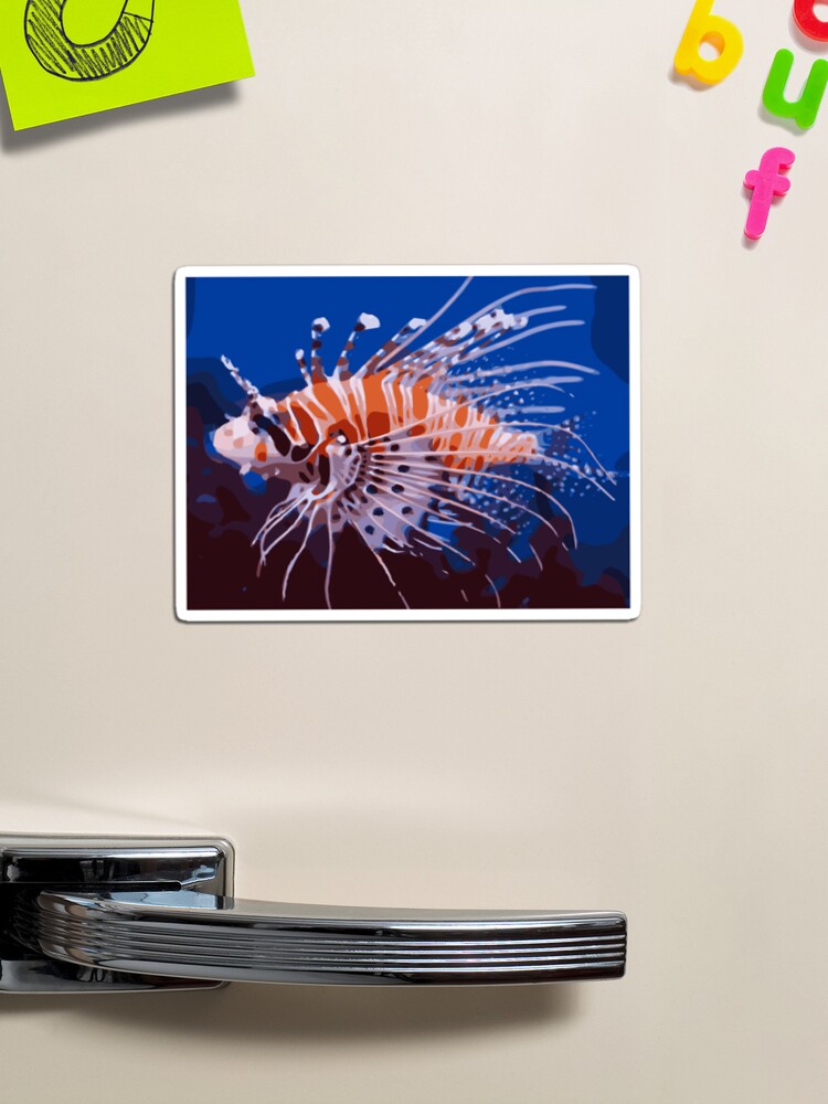 Lion Fish Tropical Orange White Blue  Magnet for Sale by Vicky