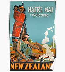 Haere Mai Welcome to New Zealand Vintage Travel Poster Poster