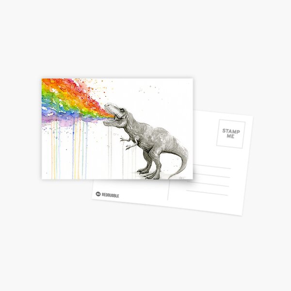 T-Rex Rainbow Puke Postcard