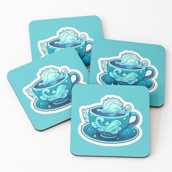 Item preview, Blue Wave Tea Cup Sticker designed and sold by NightDumpling.