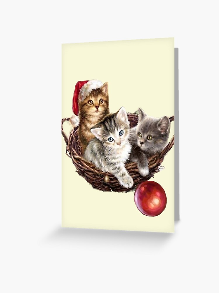 Vintage Christmas Kittens Greeting Card for Sale by NathalieRached Redbubble