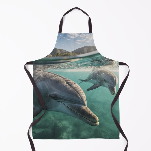 Item preview, Two Dolphins Swimming in front of Tropical Island designed and sold by NoWayy.