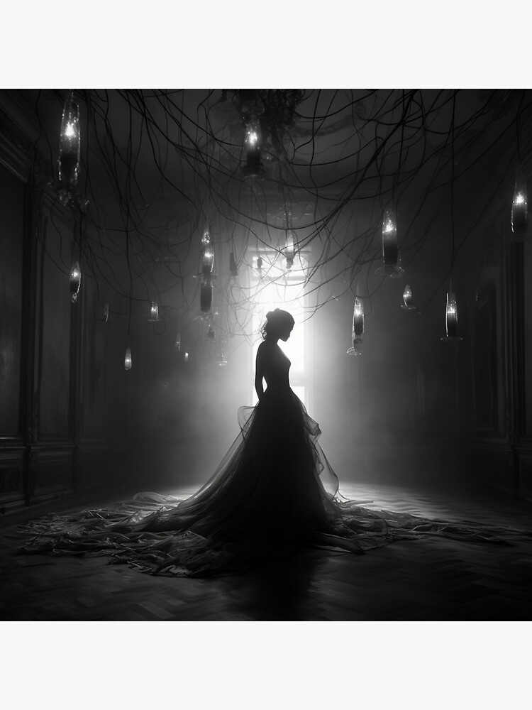 Black and white lighting contemporary contrasting design monochrome woman dress sadness magic mood nostalgia dark scene Magnet