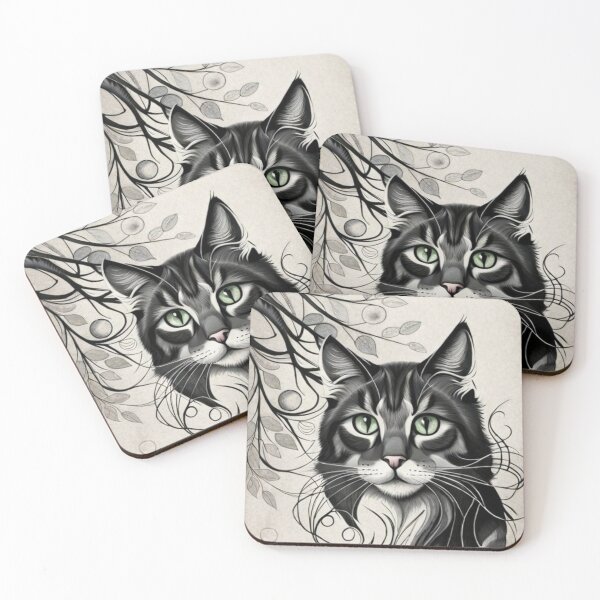 Item preview, A black and white cat with green eyes designed and sold by Hillol Bora.